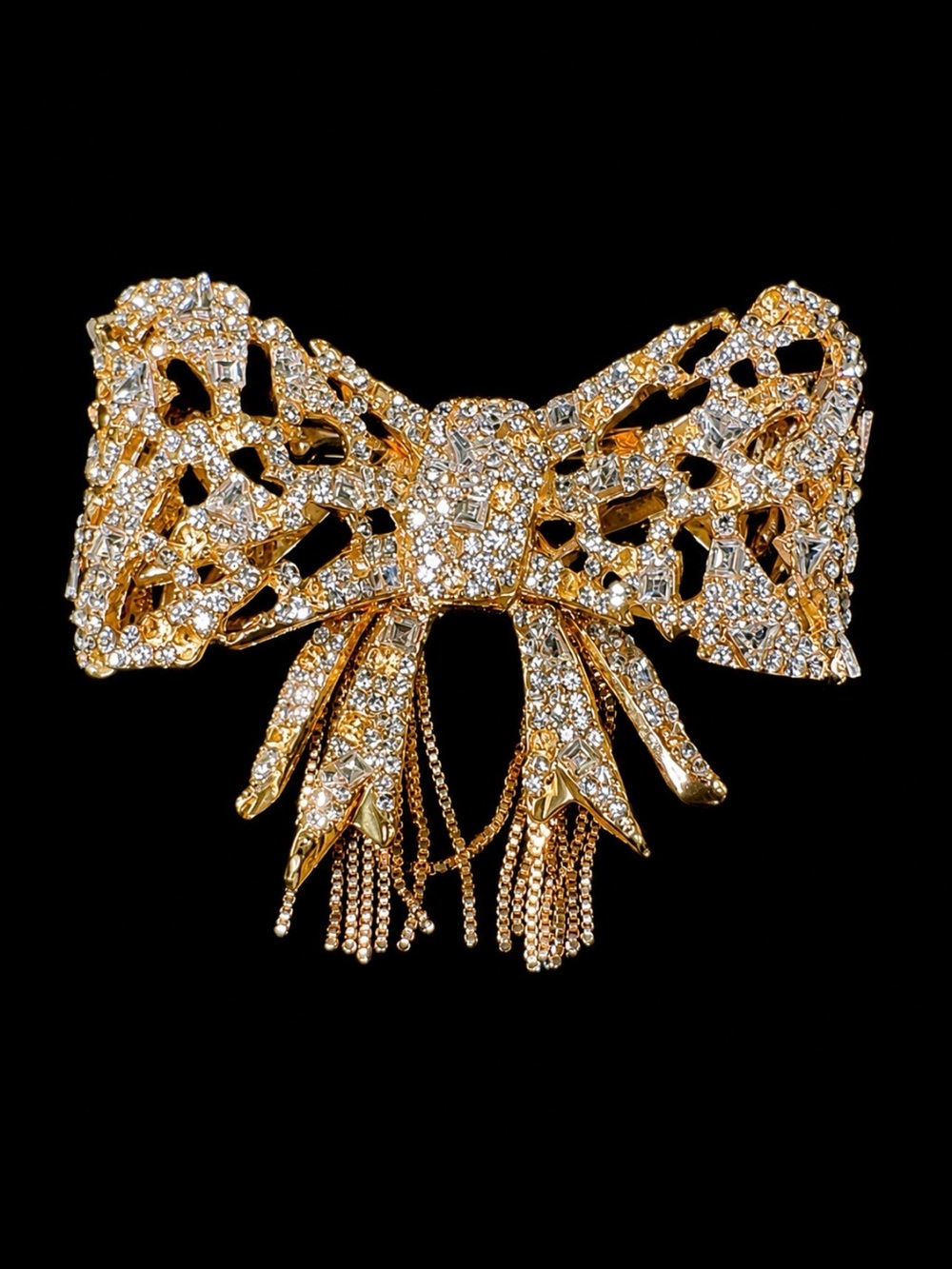 Gold Bow Crystal Brooch - Elegant Women's Jewelry